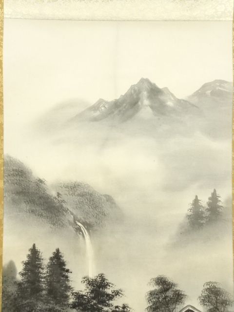 道具 ] - 道具 美象筆 水墨山水 肉筆絹本掛軸（保護箱） | ネット